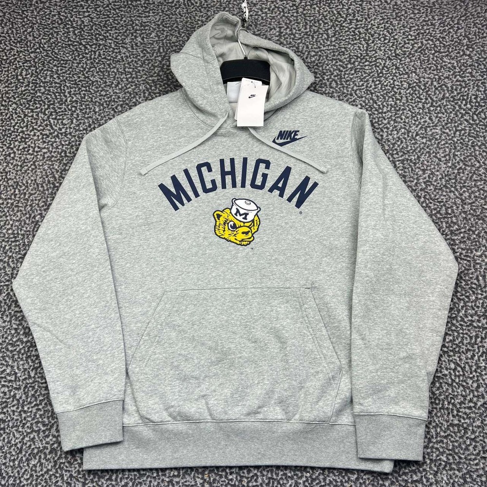 Nike Michigan Wolverines Hoodie Men Large Grey Fleece Pullover New L